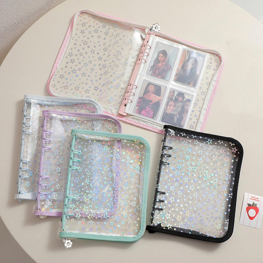 Laser Star Zipper Binder Collect Book Transparent Kpop Idol Photo Album DIY Journal Stationery Org 2