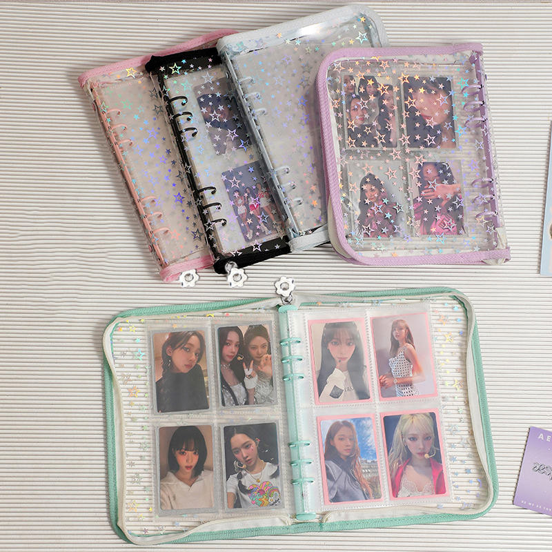 Laser Star Zipper Binder Collect Book Transparent Kpop Idol Photo Album DIY Journal Stationery Org 3