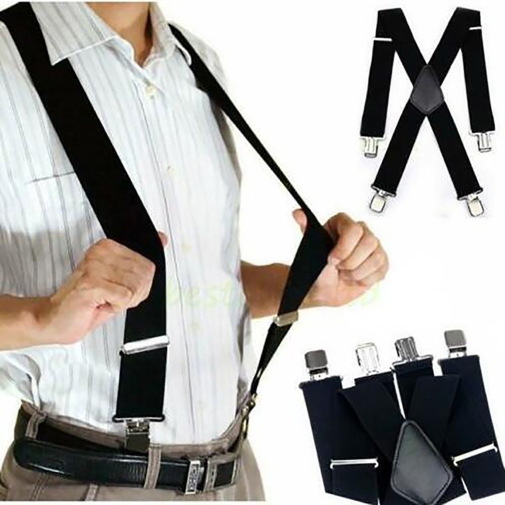 Heavy Duty Mens Suspenders Adjustable Elastic XBack Braces With Strong Clips 0