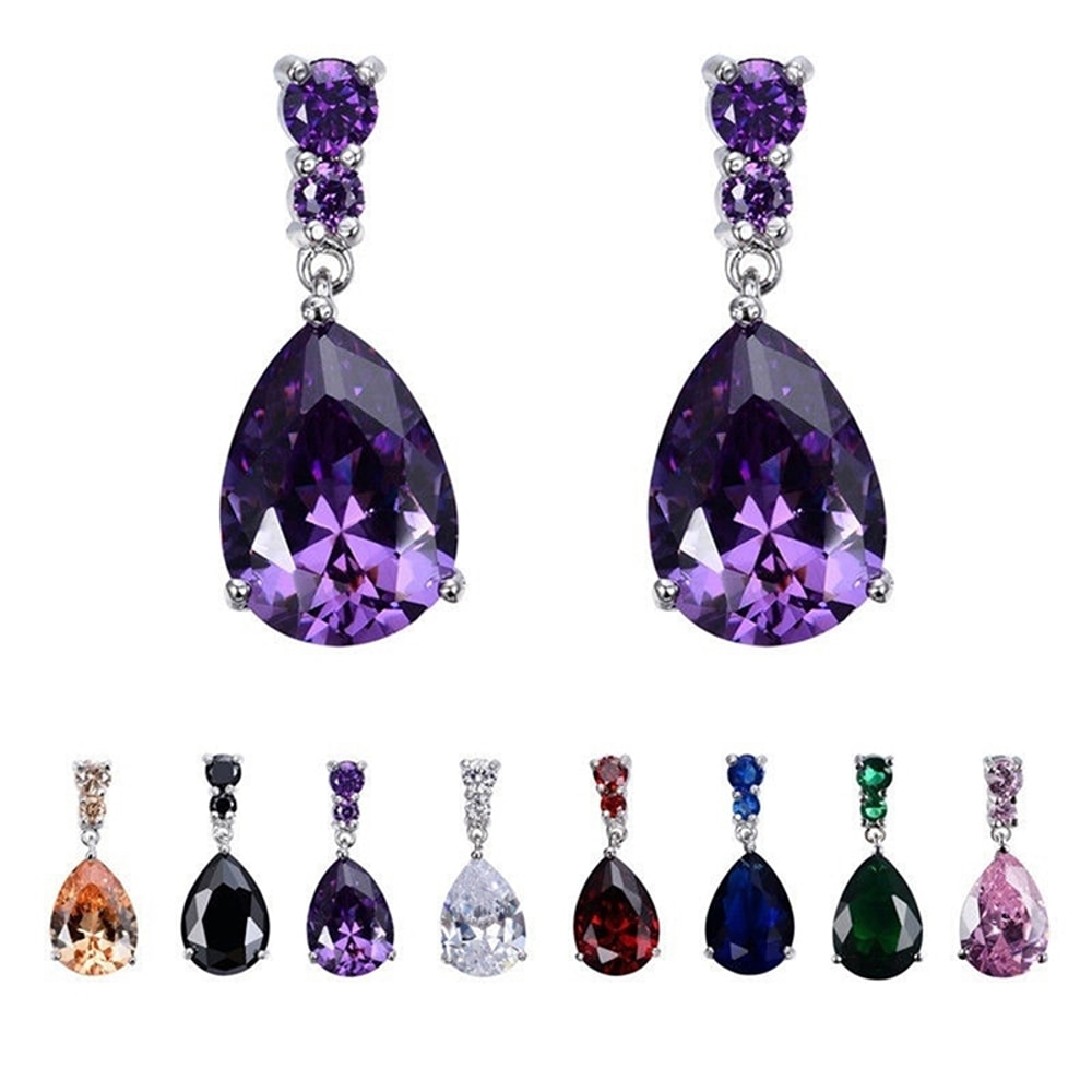 Luxury Purple Crystal Dangle Earrings For Women Elegant Bohemian Floral Drop Earrings 0
