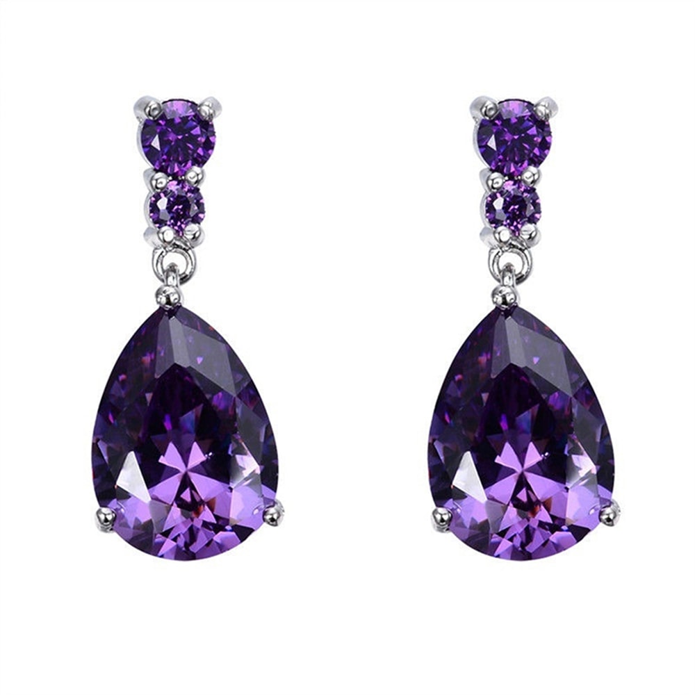 Luxury Purple Crystal Dangle Earrings For Women Elegant Bohemian Floral Drop Earrings 2
