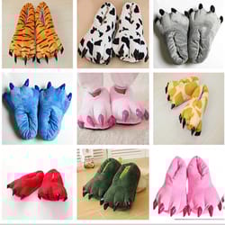 winter warm soft indoor floor slippers for men and women – plush animal paw claw dinosaur christmas-themed fun home shoe