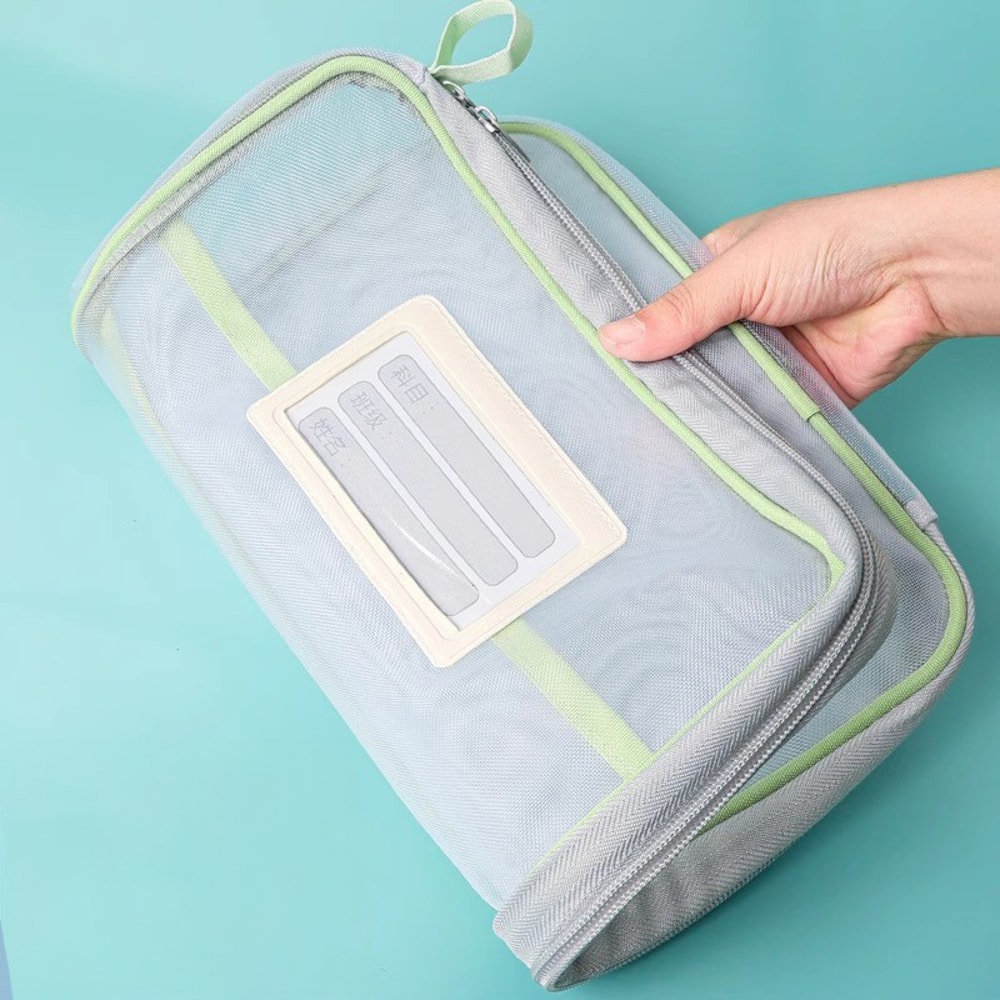 Large Capacity Mesh Zipper Organizer Bag Durable Storage For Office School Supplies 2