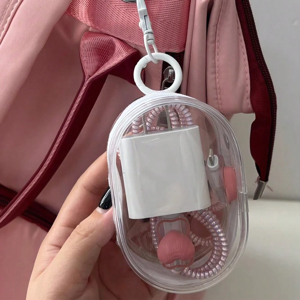 Portable Transparent Storage Bag With Zipper Multipurpose Headphone Charger Case For Travel With 4