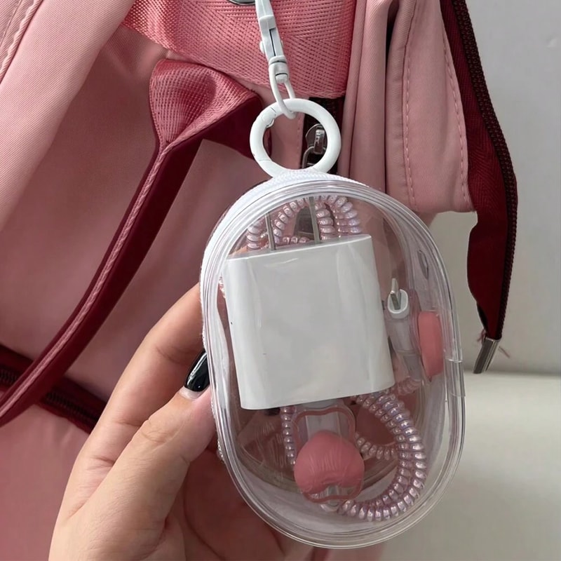 Portable Transparent Storage Bag With Zipper Multipurpose Headphone Charger Case For Travel With 4