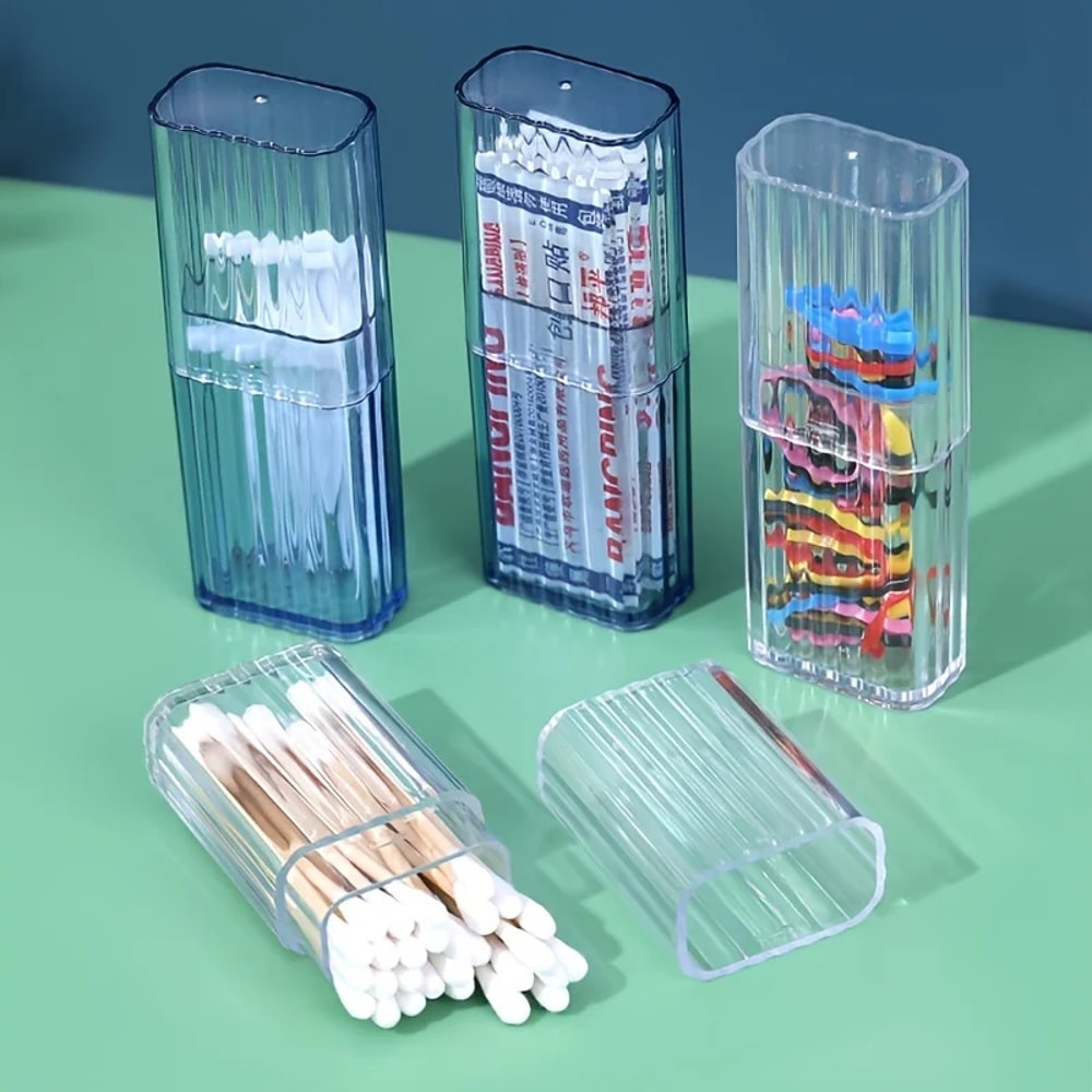 Portable Transparent Storage Box Practical Case For Toothpicks Cotton Swabs For Travel Or Busines 0
