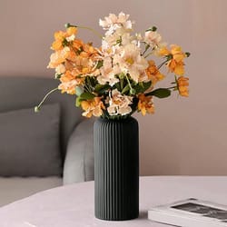 striped ceramic-like plastic vase for floral arrangements – elegant decorative flower display