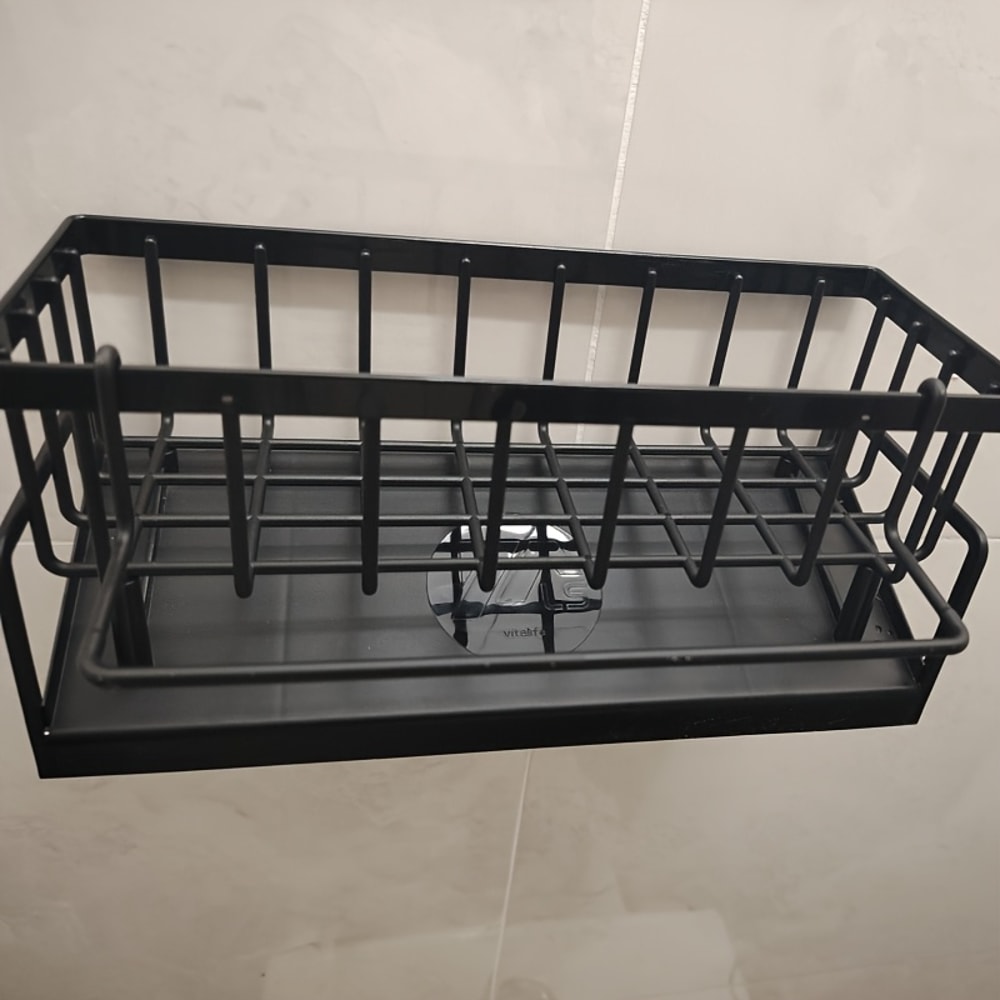 DrillFree Kitchen Sink Organizer MultiUse Sponge Soap Holder With Draining Rack Waterproof Counter 3