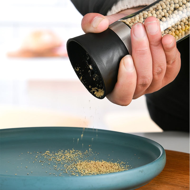 Stainless Steel Pepper Grinder And Glass Seasoning Bottle Premium Spice Crusher For Home Kitchen 2
