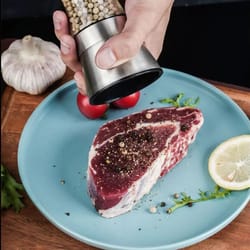 stainless steel pepper grinder and glass seasoning bottle – premium spice crusher for home kitchen
