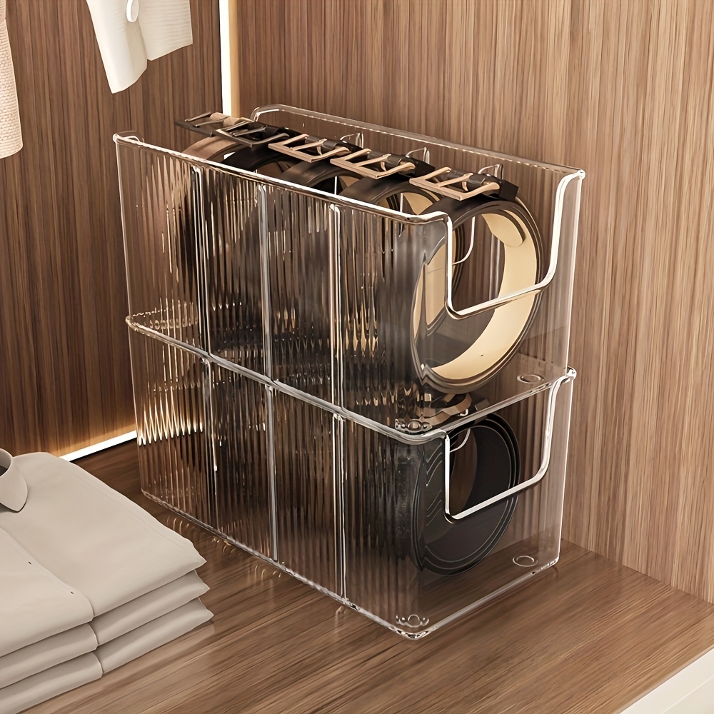Plastic Belt Organizer With Large Capacity Divided Storage Shelf For Wardrobe Makeup Bathroom Tran 1