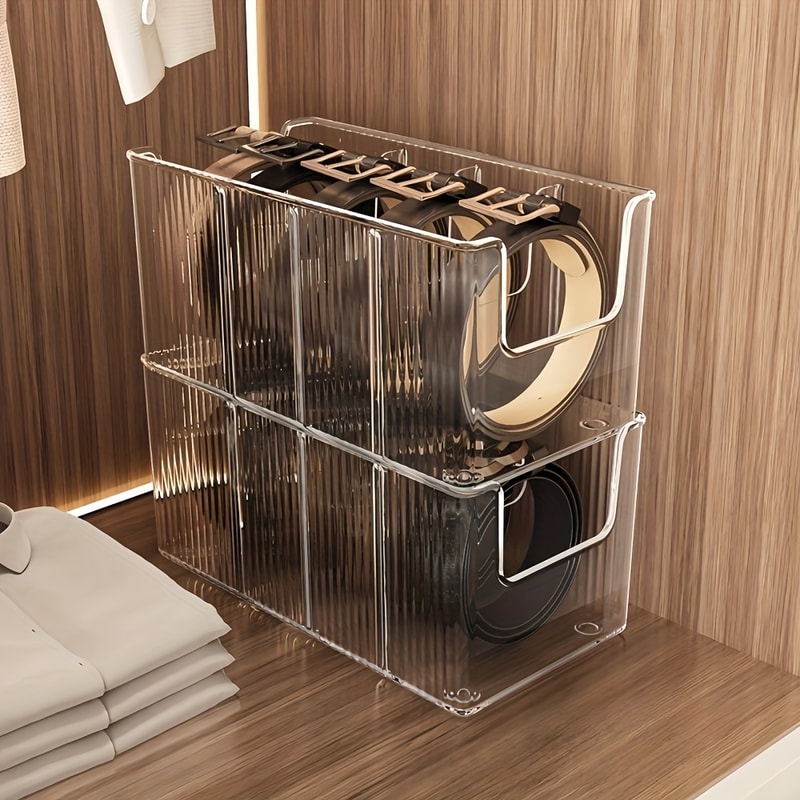 Plastic Belt Organizer With Large Capacity Divided Storage Shelf For Wardrobe Makeup Bathroom Tran 1