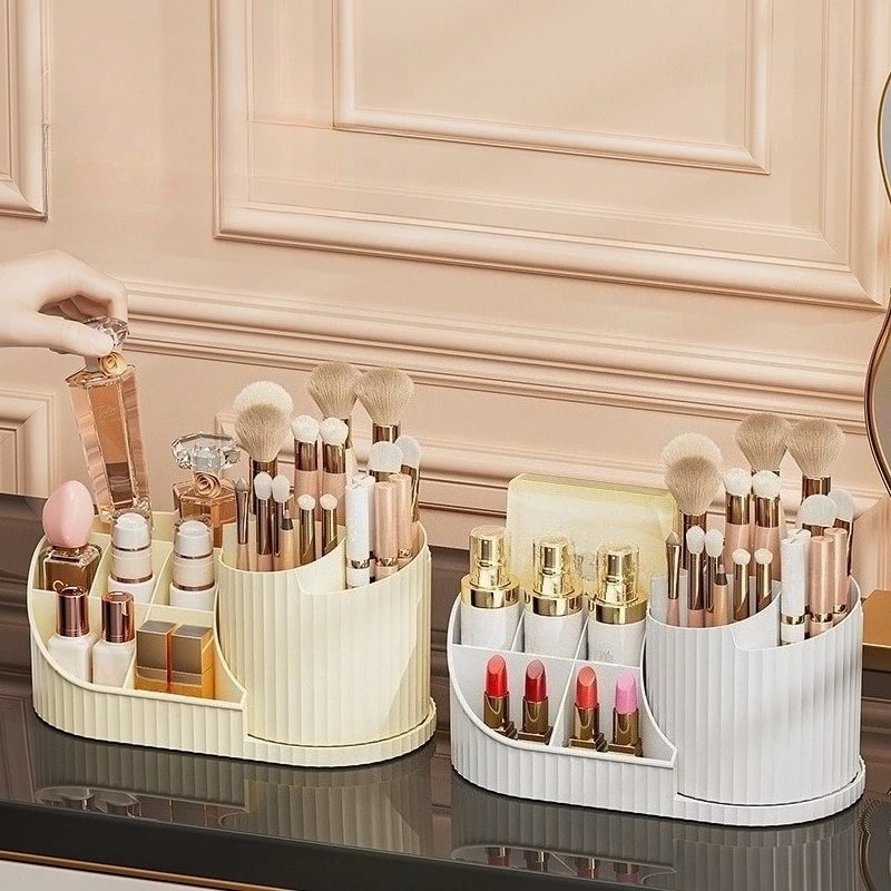 Rotating Makeup Brush Organizer – Multifunctional Cosmetic Storage for Lipstick, Eyeshadow & Brushes, Luxury Plastic