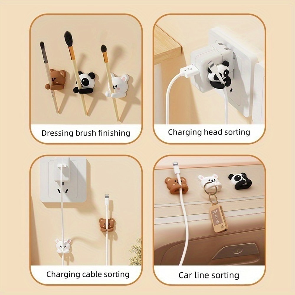 Cute Desktop Cable Organizer With Hooks And Clips For Mouse And Earphone Wires NailFree Cord Holde 2