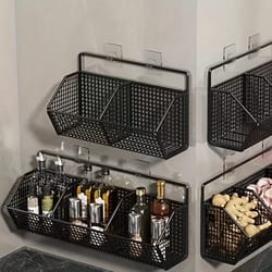 wall mounted kitchen storage basket – durable wire rack for vegetables and fruits organization