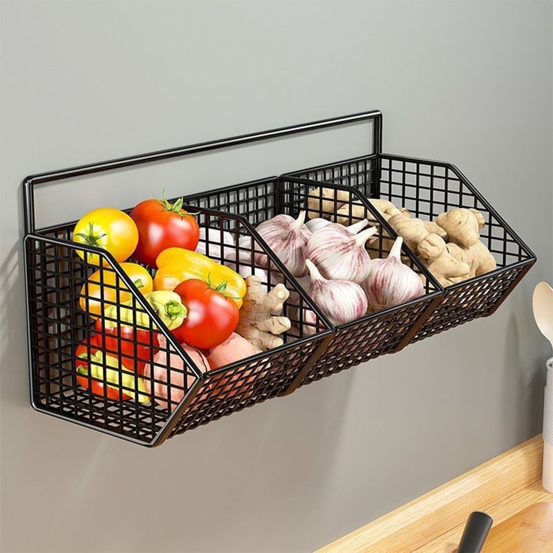 Wall Mounted Kitchen Storage Basket Durable Wire Rack For Vegetables And Fruits Organization 2