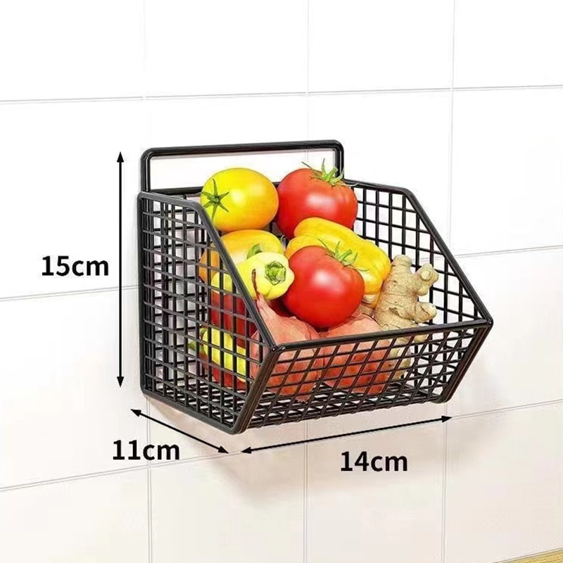 Wall Mounted Kitchen Storage Basket Durable Wire Rack For Vegetables And Fruits Organization 3