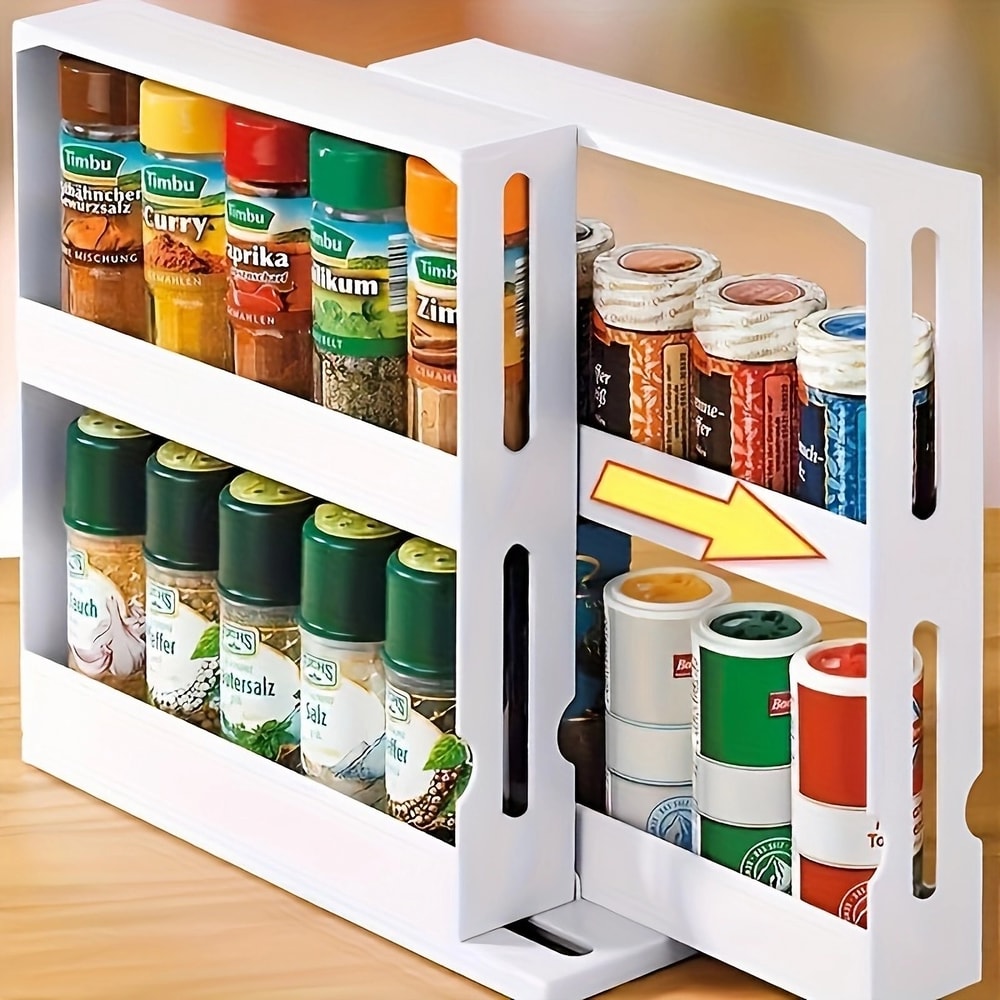 Swivel Spice Storage Rack Compact Countertop Organizer For Kitchen 4