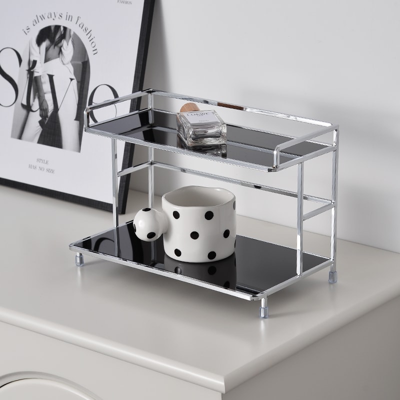 Metal Double-Layer Desk Organizer – Versatile Storage Rack for Kitchen, Bathroom, and Living Room