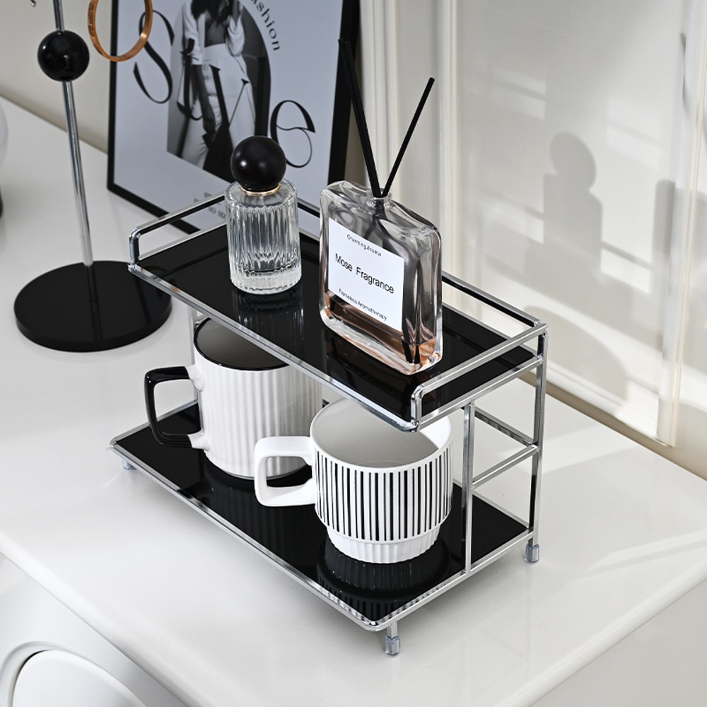 Metal Double-Layer Desk Organizer – Versatile Storage Rack for Kitchen, Bathroom, and Living Room