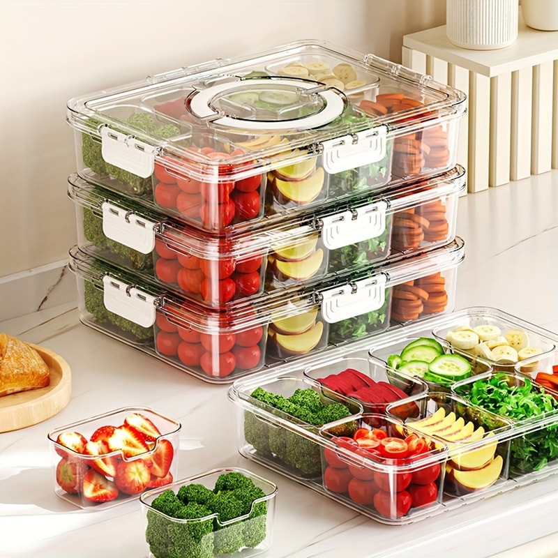 Divided Serving Tray with Lid – Compartment Snack and Food Storage Container, Fruit Storage Box for Organized Snacking