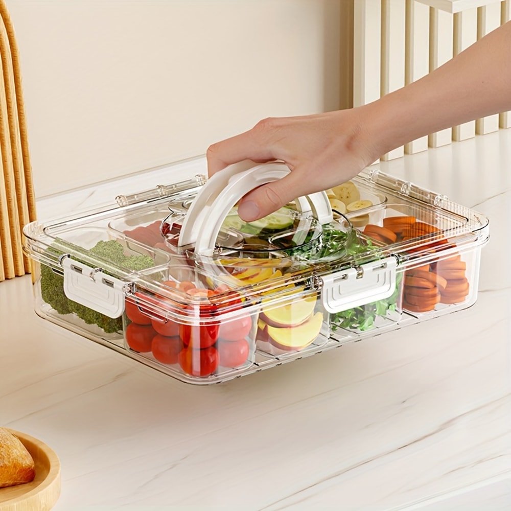 Divided Serving Tray with Lid – Compartment Snack and Food Storage Container, Fruit Storage Box for Organized Snacking