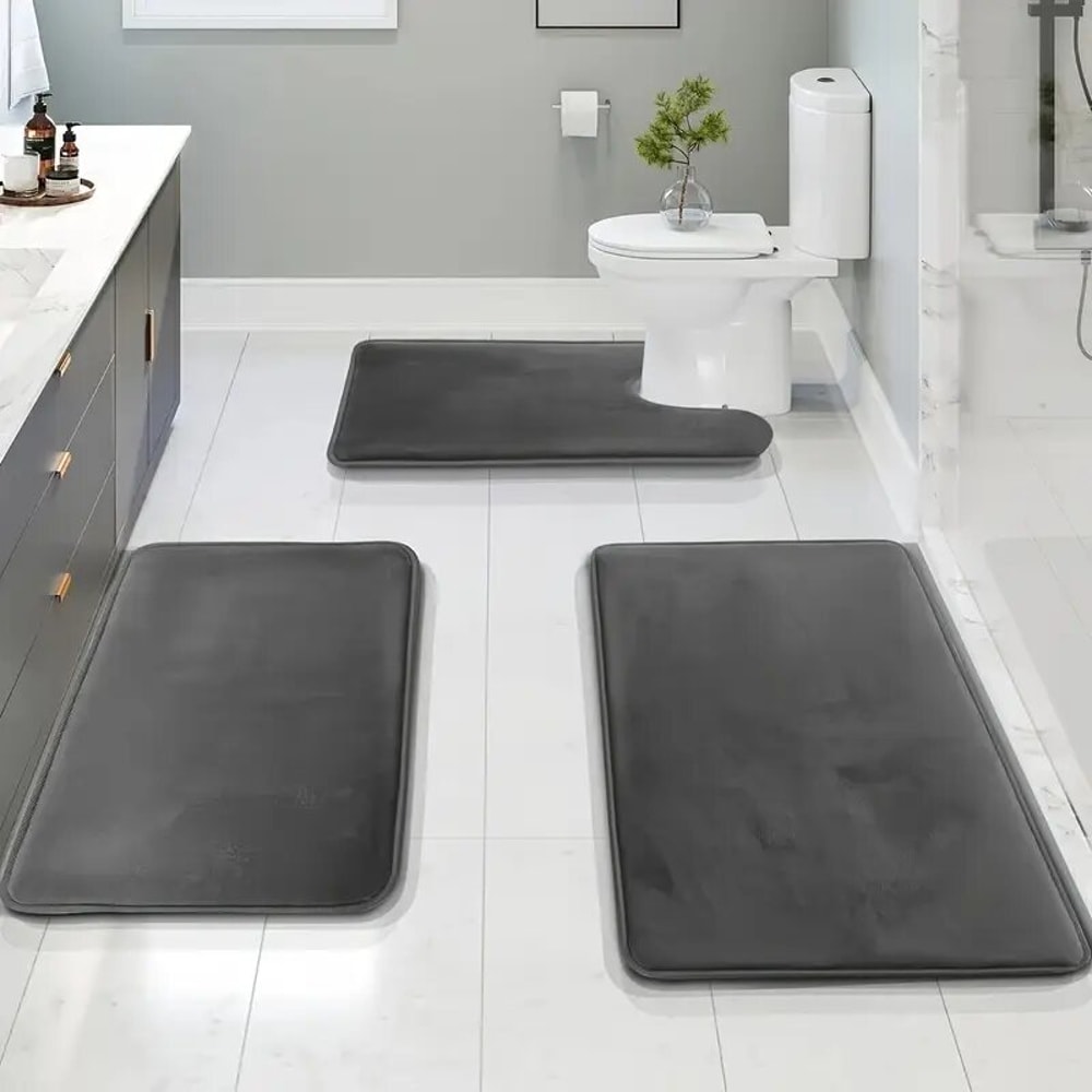 Soft NonSlip Piece Bath Mat Set Absorbent Comfortable Durable For Bathroom Laundry Rooms 0