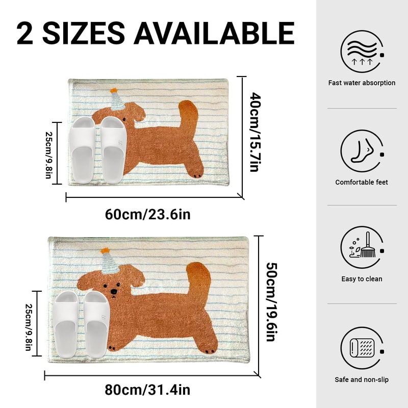 Striped Puppy Printed Short Fleece Bathroom Antislip Mat Cute Style Door Mat Indoor Small Carpet 3