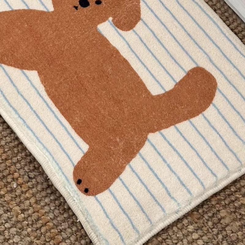 Striped Puppy Printed Short Fleece Bathroom Antislip Mat Cute Style Door Mat Indoor Small Carpet 2