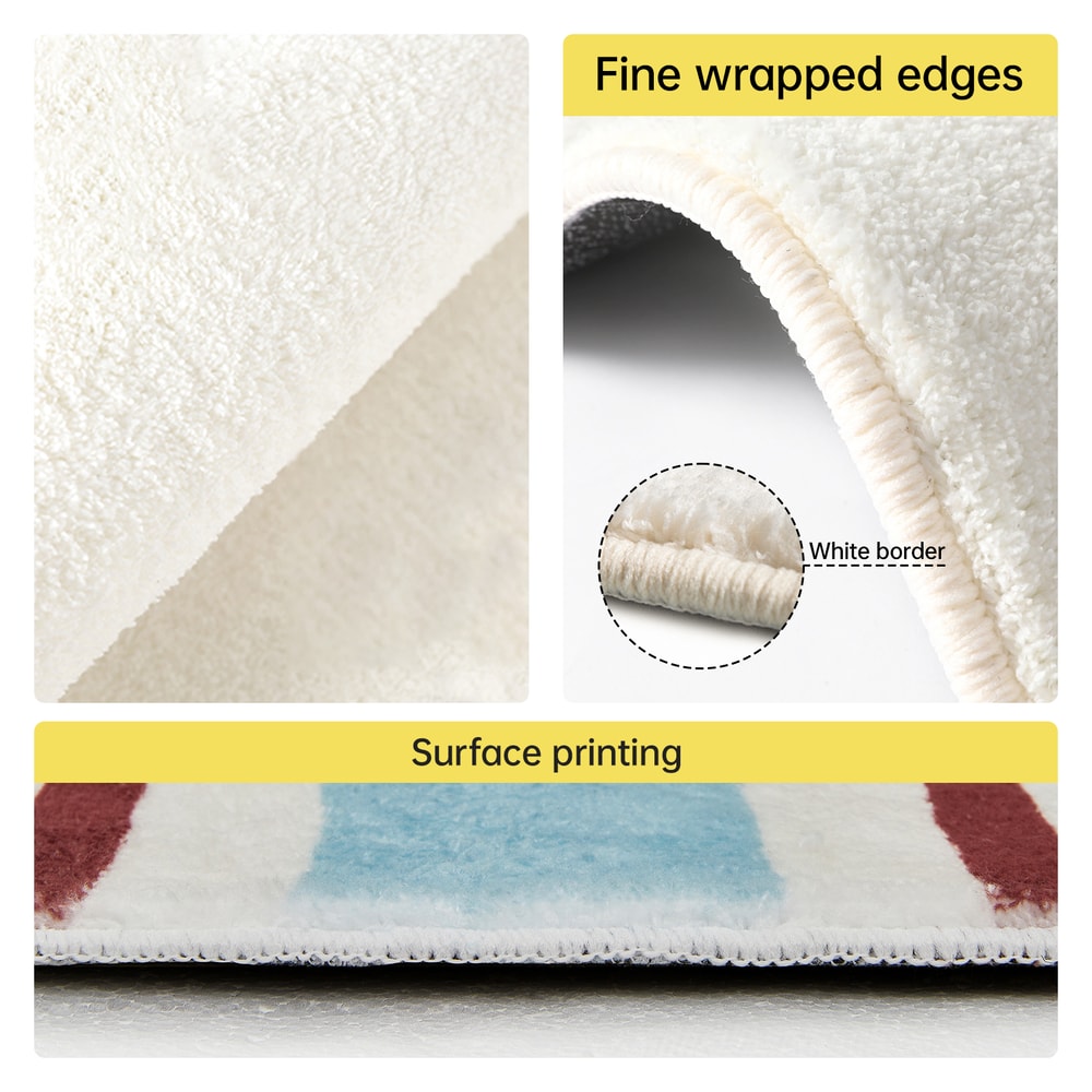 Striped Puppy Printed Short Fleece Bathroom Antislip Mat Cute Style Door Mat Indoor Small Carpet 4