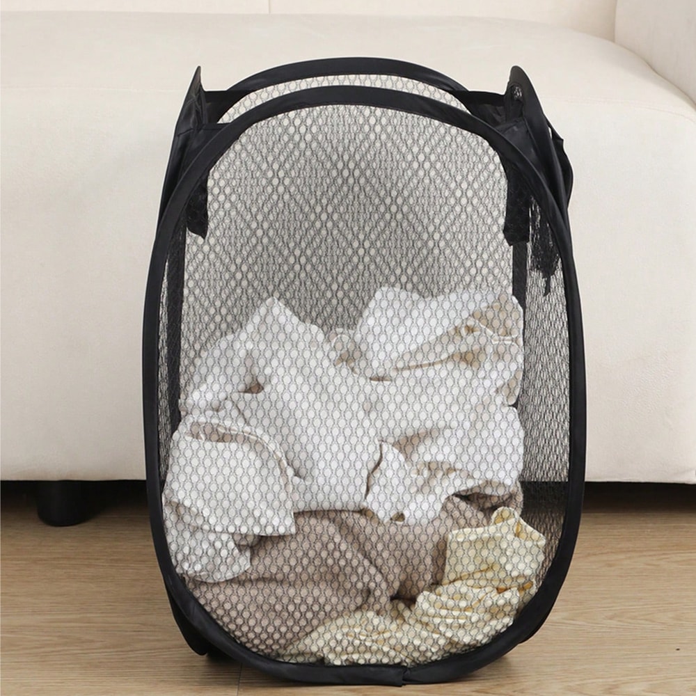 Folding Laundry Basket With Mesh Storage Bag Portable And Breathable Organizer For Home Travel 0