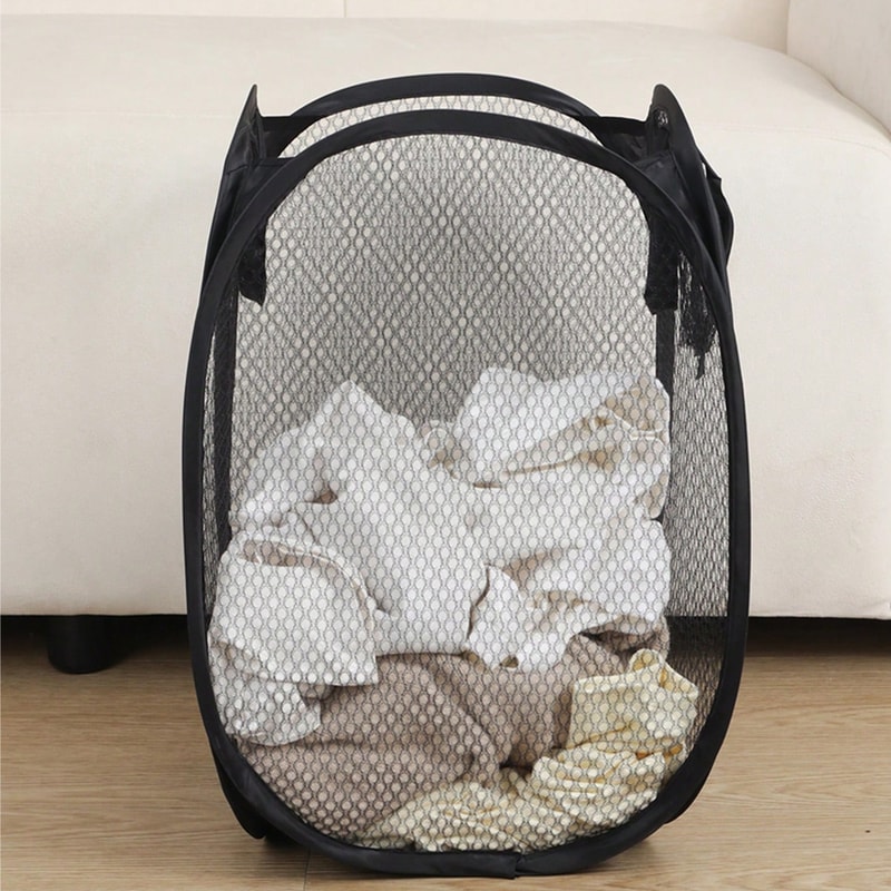 Folding Laundry Basket With Mesh Storage Bag Portable And Breathable Organizer For Home Travel 0
