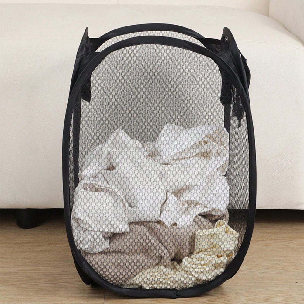 Folding Laundry Basket With Mesh Storage Bag Portable And Breathable Organizer For Home Travel 2
