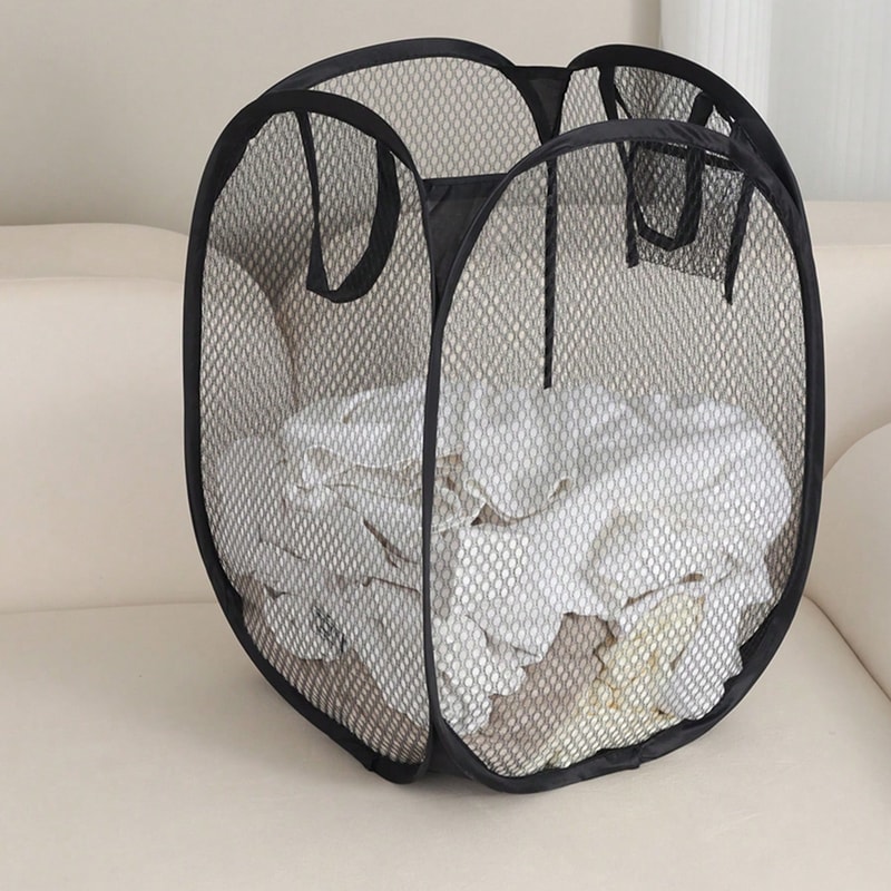 Folding Laundry Basket With Mesh Storage Bag Portable And Breathable Organizer For Home Travel 5