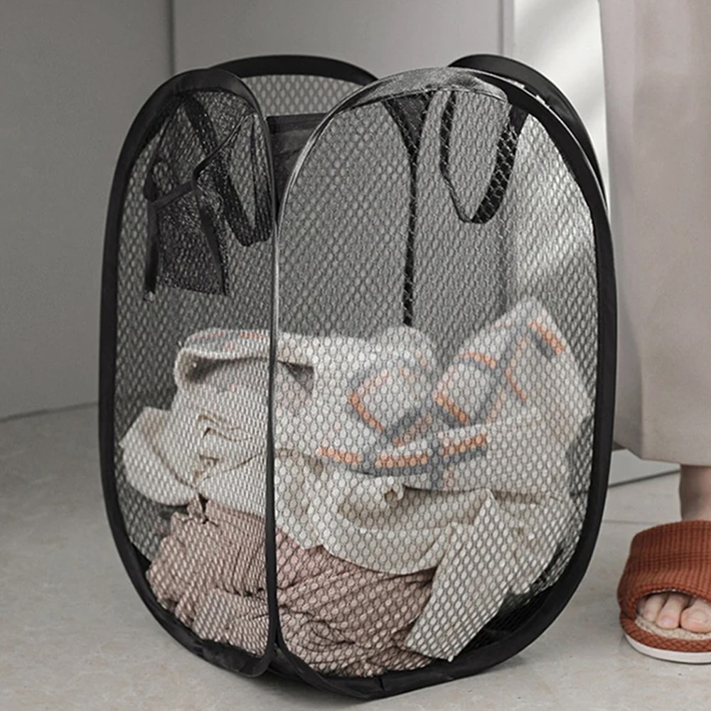 Folding Laundry Basket With Mesh Storage Bag Portable And Breathable Organizer For Home Travel 3