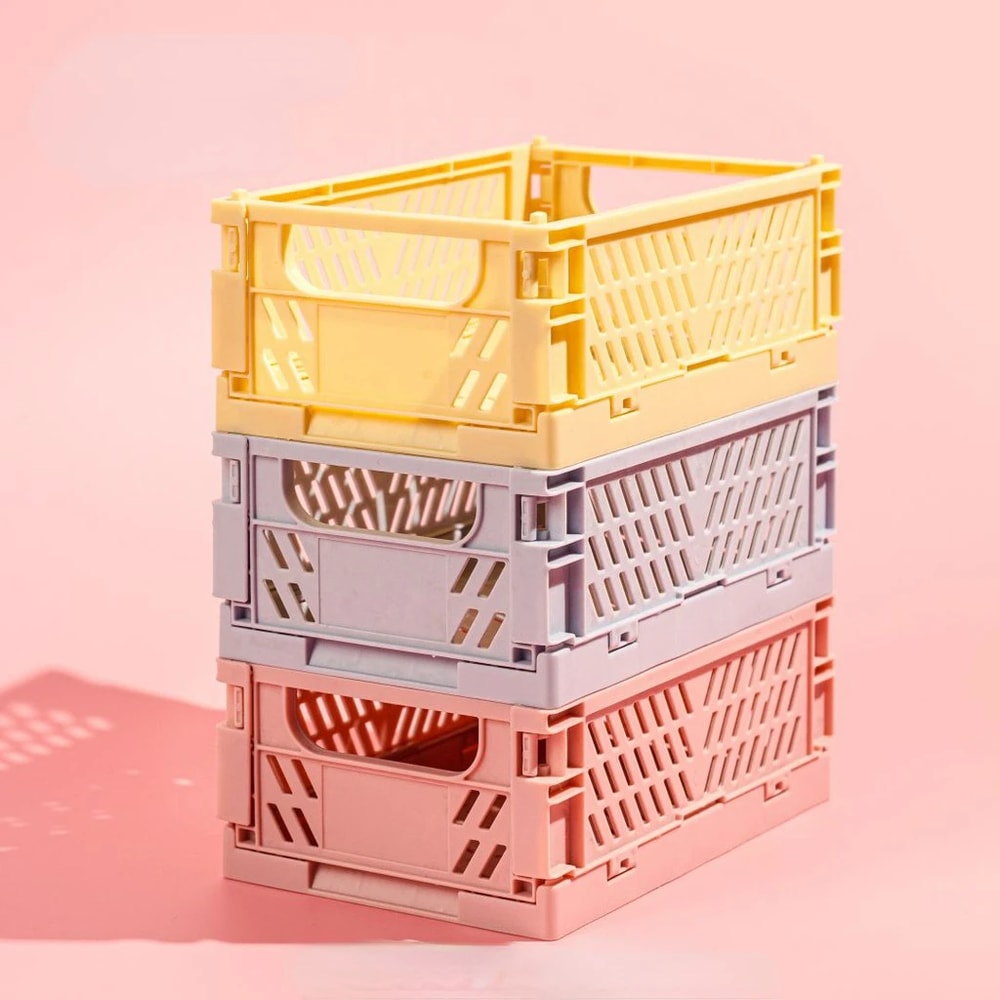 Foldable Plastic Storage Crate Stackable Organizer For Makeup Jewelry And Toys 0