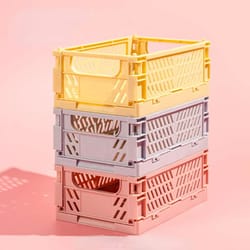 foldable plastic storage crate – stackable organizer for makeup, jewelry, and toys