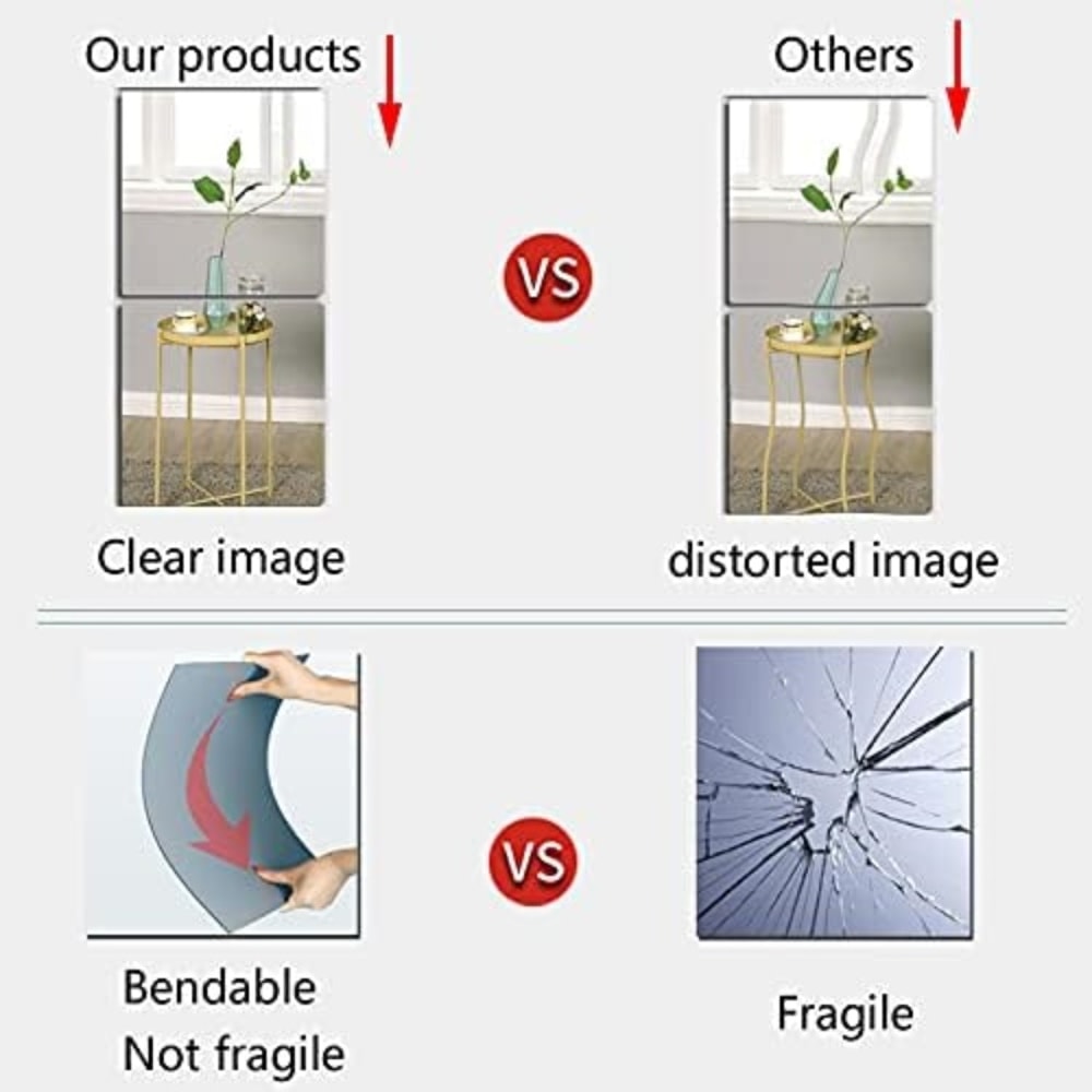 SelfAdhesive Acrylic Mirror Tiles Flexible Shatterproof Home Decor For Walls 3