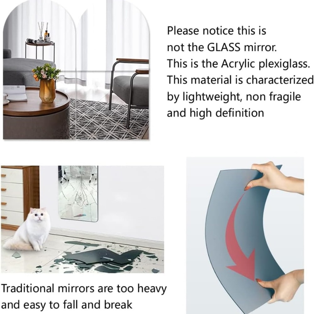 SelfAdhesive Acrylic Mirror Tiles Flexible Shatterproof Home Decor For Walls 5