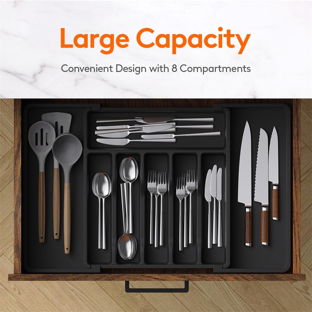 Expandable Silverware Drawer Organizer Adjustable Utensil Tray For Forks Knives Spoons 1