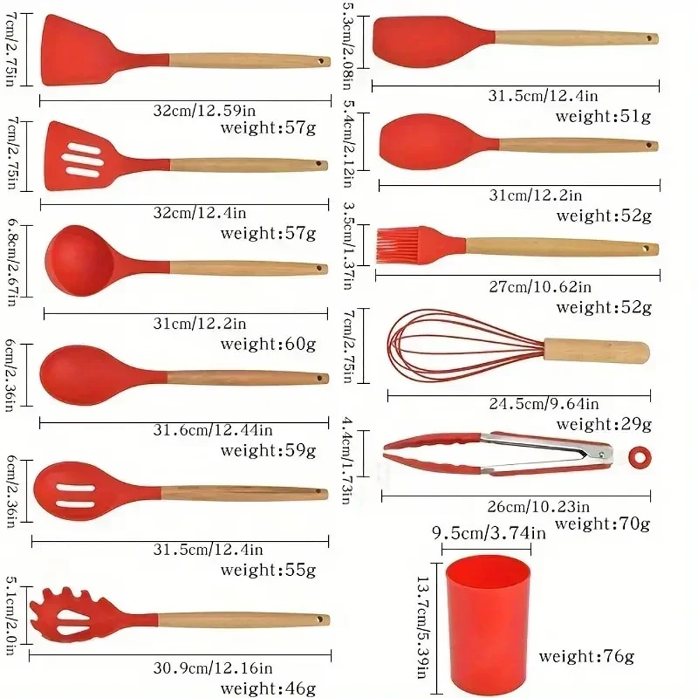 Multicolor Silicone Kitchenware Set With Wooden Handle HeatResistant NonStick Spatula Spoon Cookin 4
