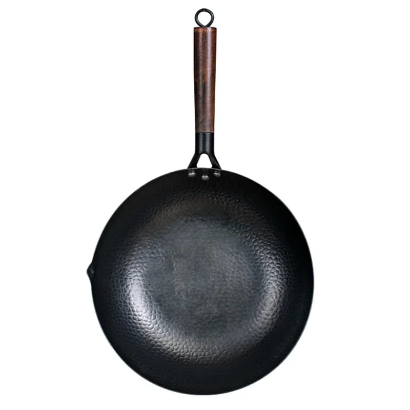 Pure Iron Wok, Cast Iron Pan for Gas & Induction Cookers - Chinese Wok Cookware