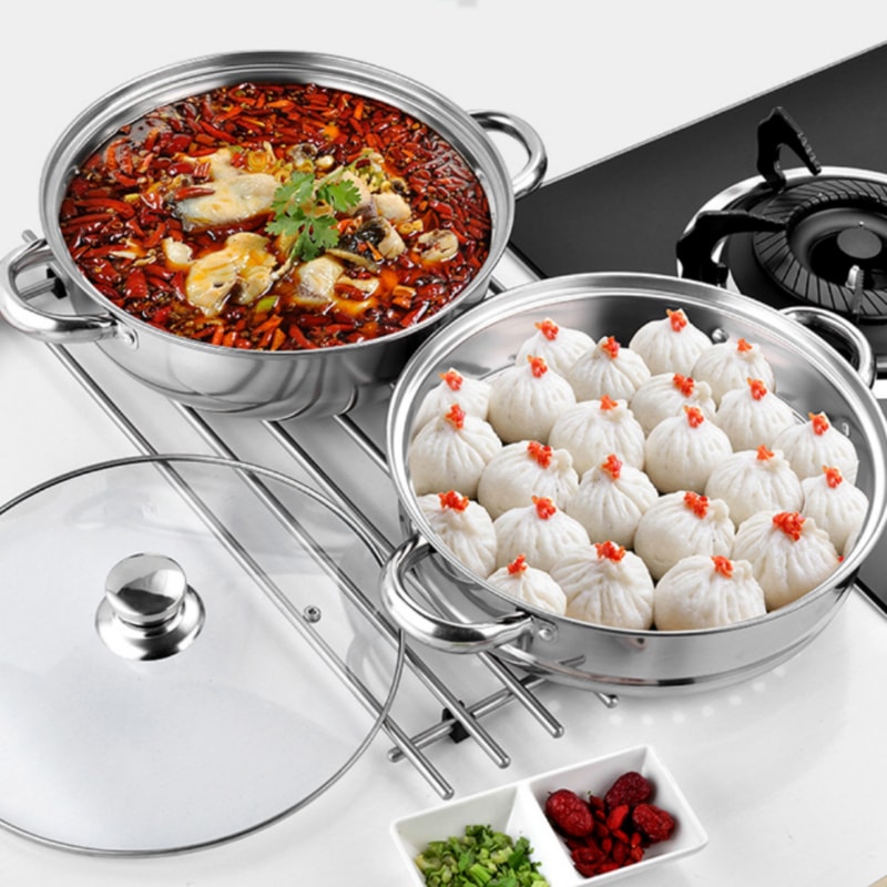 Stainless Steel Double Boiler Steamer Pot Set For Soup And Steaming 1