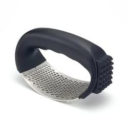 premium stainless steel garlic press rocker with peeler and brush