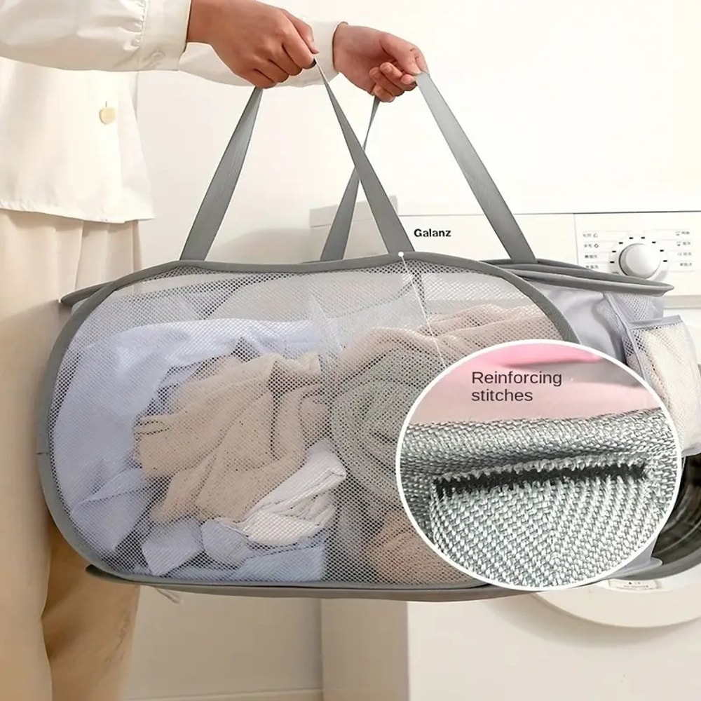 Breathable Mesh Folding Laundry Basket Large Capacity Portable Clothes Hamper 6