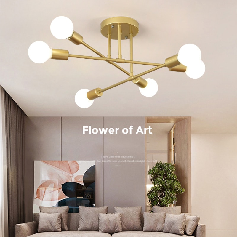 Industrial Wrought Iron LED Ceiling Lamp Modern Vintage 6Head Light For Living Room Dining Room H 2
