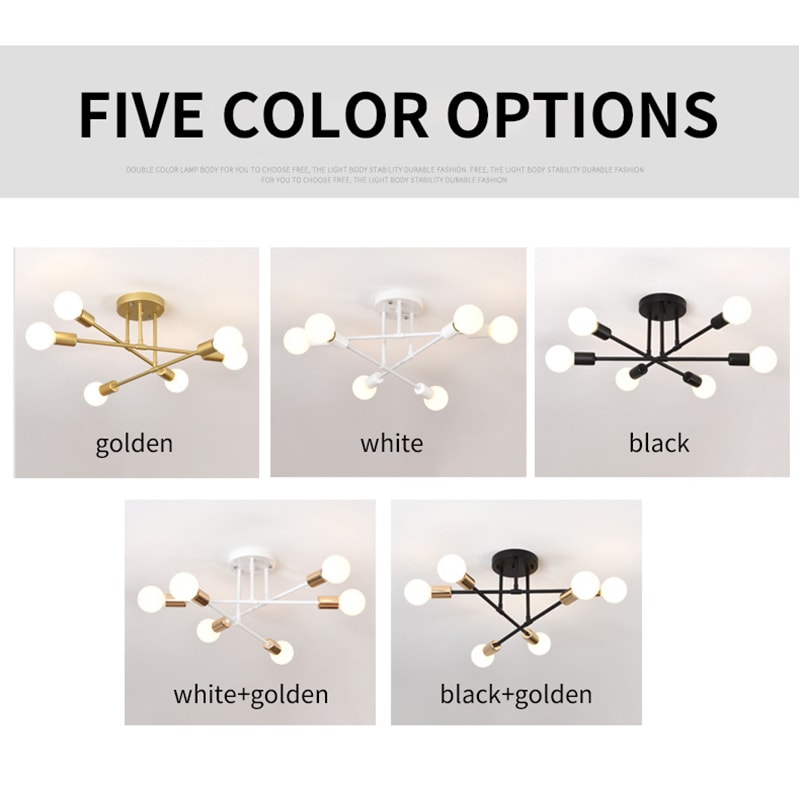Industrial Wrought Iron LED Ceiling Lamp Modern Vintage 6Head Light For Living Room Dining Room H 3