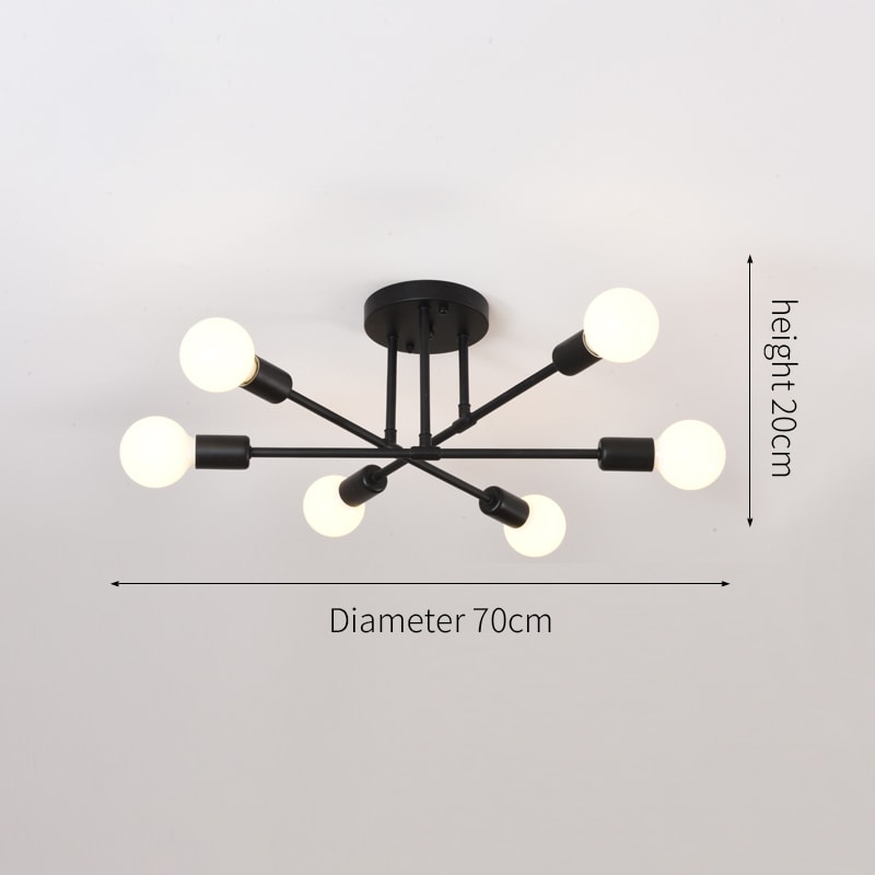 Industrial Wrought Iron LED Ceiling Lamp Modern Vintage 6Head Light For Living Room Dining Room H 8