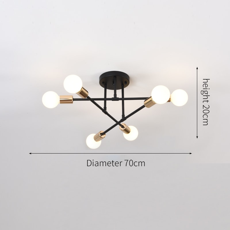 Industrial Wrought Iron LED Ceiling Lamp Modern Vintage 6Head Light For Living Room Dining Room H 10