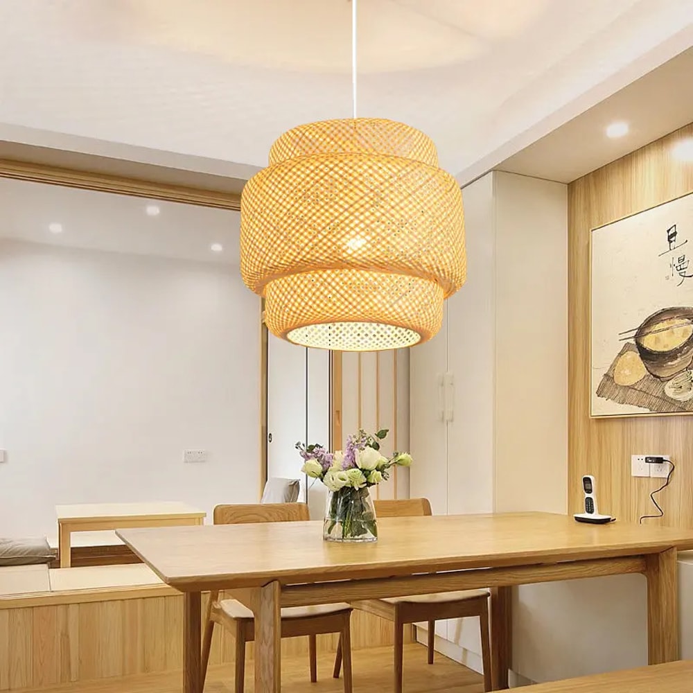 Handmade Bamboo Pendant Light – Elegant Hand Woven Chandelier for Bedroom, Dining Room, and Restaurant Spaces